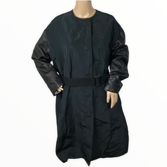 Vera Wang Collection Trench Coat Black Belted Size 0 Jacket Minimalist Oversized - Picture 1 of 14